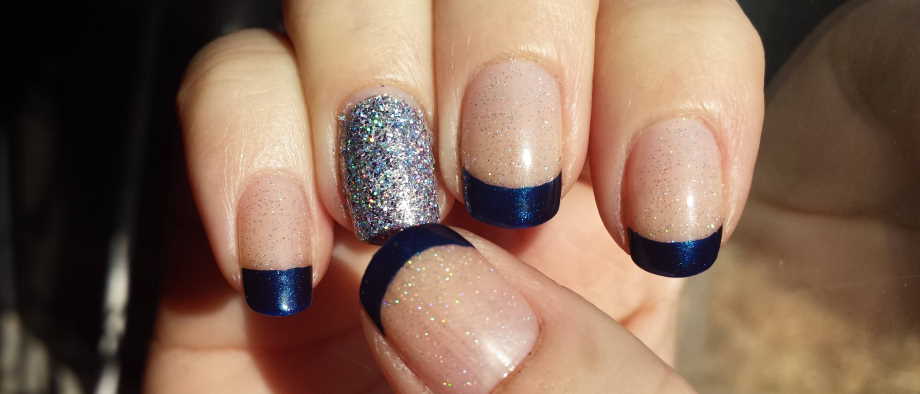 What color nails should I do with a navy blue dress for a wedding